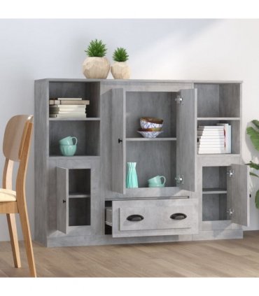 vidaXL Highboards 3 pcs Concrete Grey Engineered Wood