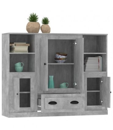 vidaXL Highboards 3 pcs Concrete Grey Engineered Wood