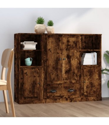 vidaXL Highboards 3 pcs Smoked Oak Engineered Wood