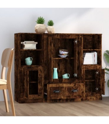 vidaXL Highboards 3 pcs Smoked Oak Engineered Wood