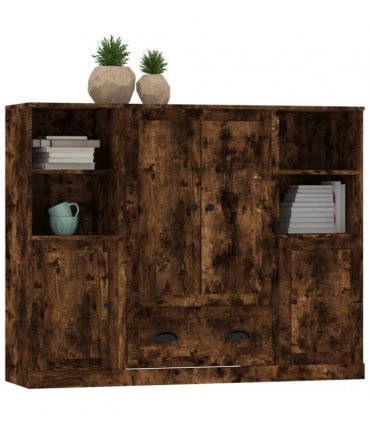 vidaXL Highboards 3 pcs Smoked Oak Engineered Wood