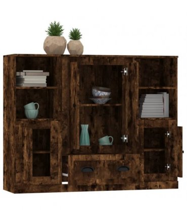 vidaXL Highboards 3 pcs Smoked Oak Engineered Wood