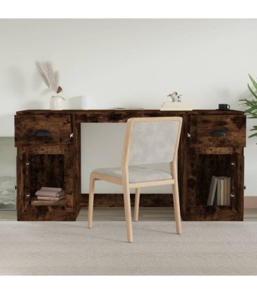 vidaXL Desk with Cabinet Smoked Oak Engineered Wood