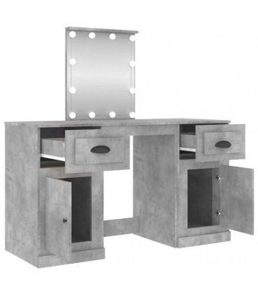 vidaXL Dressing Table with LED Concrete Grey 130x50x132,5 cm