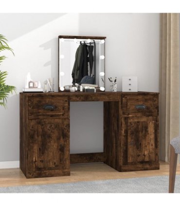 vidaXL Dressing Table with LED Smoked Oak 130x50x132,5 cm