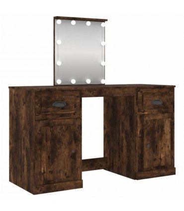 vidaXL Dressing Table with LED Smoked Oak 130x50x132,5 cm