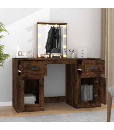 vidaXL Dressing Table with LED Smoked Oak 130x50x132,5 cm