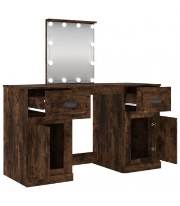 vidaXL Dressing Table with LED Smoked Oak 130x50x132,5 cm