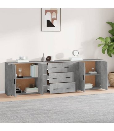 vidaXL Sideboards 3 pcs Concrete Grey Engineered Wood