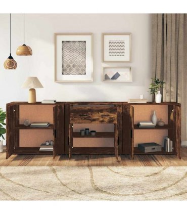 vidaXL Sideboards 3 pcs Smoked Oak Engineered Wood