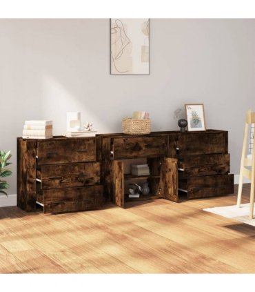 vidaXL Sideboards 3 pcs Smoked Oak Engineered Wood
