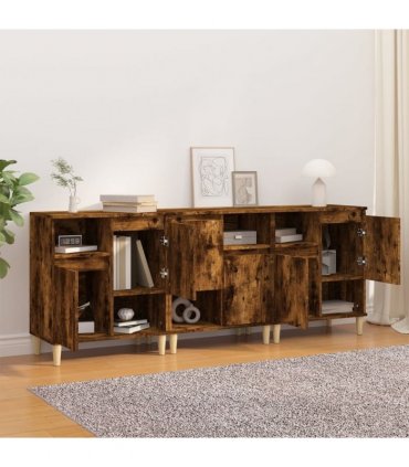 vidaXL Sideboards 3 pcs Smoked Oak 60x35x70 cm Engineered Wood