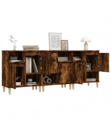 vidaXL Sideboards 3 pcs Smoked Oak 60x35x70 cm Engineered Wood