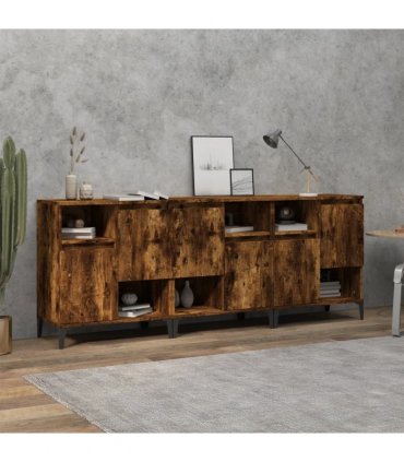 vidaXL Sideboards 3 pcs Smoked Oak 60x35x70 cm Engineered Wood