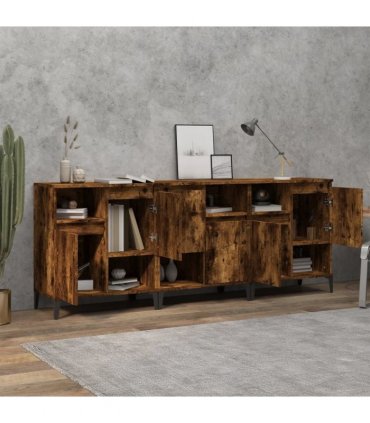 vidaXL Sideboards 3 pcs Smoked Oak 60x35x70 cm Engineered Wood