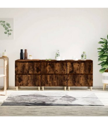 vidaXL Sideboards 3 pcs Smoked Oak 60x35x70 cm Engineered Wood