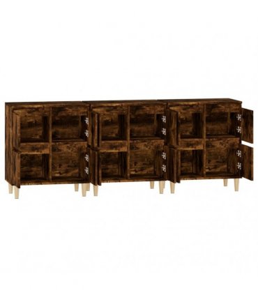 vidaXL Sideboards 3 pcs Smoked Oak 60x35x70 cm Engineered Wood