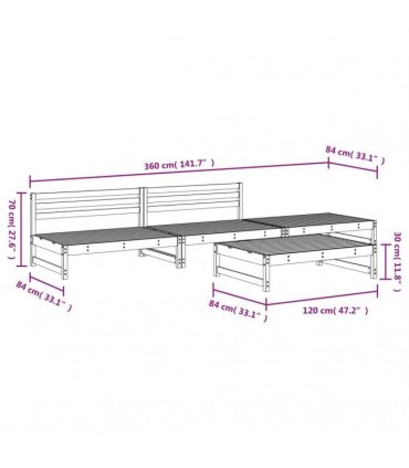 vidaXL 4 Piece Garden Lounge Set Grey Solid Wood Pine