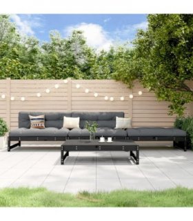 vidaXL 4 Piece Garden Lounge Set Black Solid Wood Pine