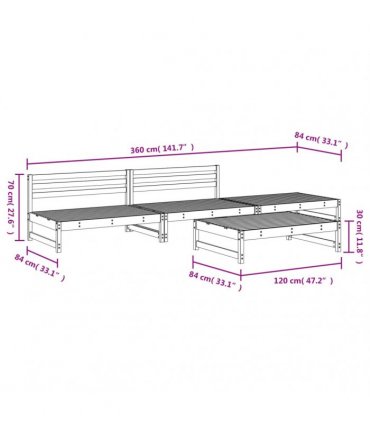 vidaXL 4 Piece Garden Lounge Set Black Solid Wood Pine