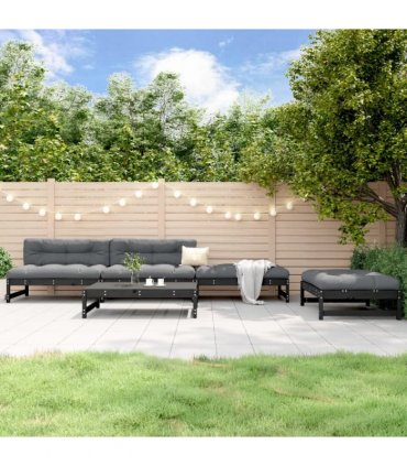 vidaXL 5 Piece Garden Lounge Set Black Solid Wood Pine