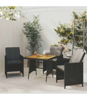vidaXL Garden Table Black 70x70x72 cm Poly Rattan & Solid Acacia Wood
