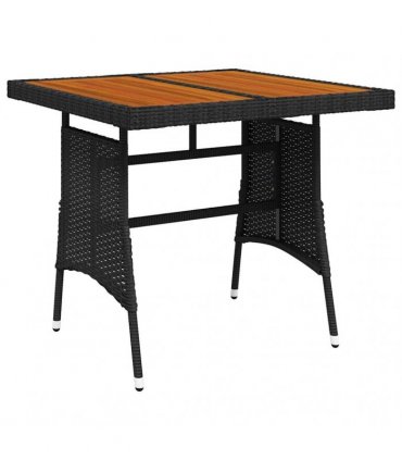 vidaXL Garden Table Black 70x70x72 cm Poly Rattan & Solid Acacia Wood