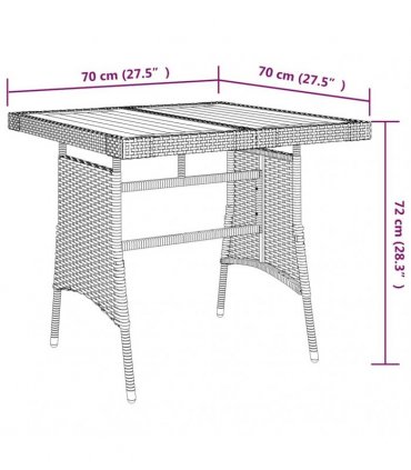 vidaXL Garden Table Black 70x70x72 cm Poly Rattan & Solid Acacia Wood
