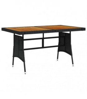 vidaXL Garden Table Black 130x70x72 cm Poly Rattan & Solid Acacia Wood