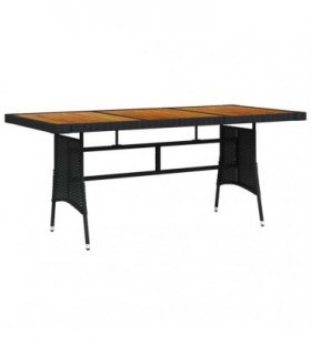 vidaXL Garden Table Black 160x70x72 cm Poly Rattan & Solid Acacia Wood