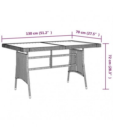 vidaXL Garden Table Grey 130x70x72 cm Poly Rattan & Solid Acacia Wood