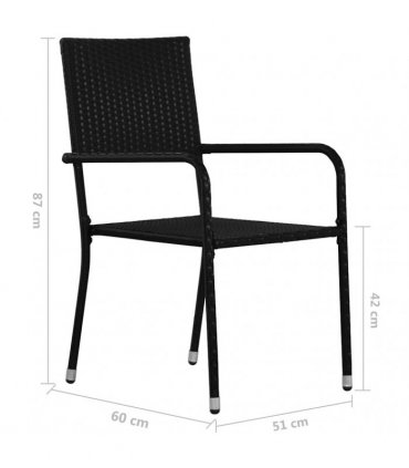 vidaXL Garden Dining Chairs 2 pcs Stackable Black Poly Rattan