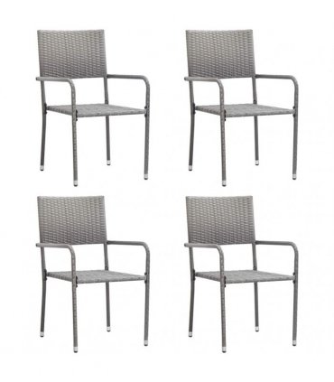 vidaXL Garden Dining Chairs 4 pcs Stackable Grey Poly Rattan