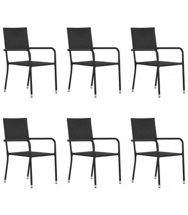 vidaXL Garden Dining Chairs 6 pcs Stackable Black Poly Rattan