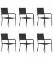 vidaXL Garden Dining Chairs 6 pcs Stackable Black Poly Rattan