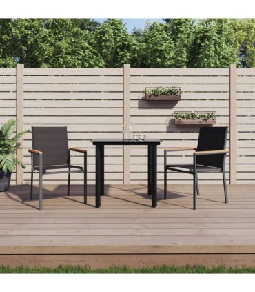 vidaXL 3 Piece Garden Dining Set Black Textilene and Steel
