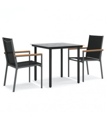 vidaXL 3 Piece Garden Dining Set Black Textilene and Steel