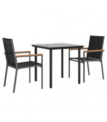 vidaXL 3 Piece Garden Dining Set Black Textilene and Steel