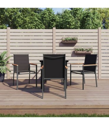 vidaXL 5 Piece Garden Dining Set Black Textilene and Steel