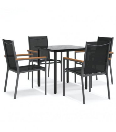 vidaXL 5 Piece Garden Dining Set Black Textilene and Steel