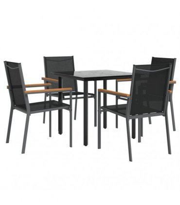 vidaXL 5 Piece Garden Dining Set Black Textilene and Steel
