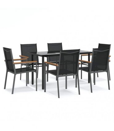 vidaXL 7 Piece Garden Dining Set Black Textilene and Steel