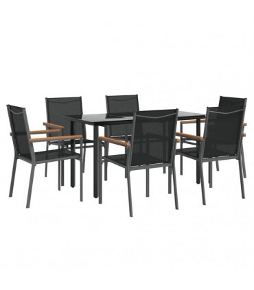 vidaXL 7 Piece Garden Dining Set Black Textilene and Steel
