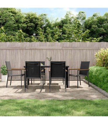 vidaXL 7 Piece Garden Dining Set Black Textilene and Steel