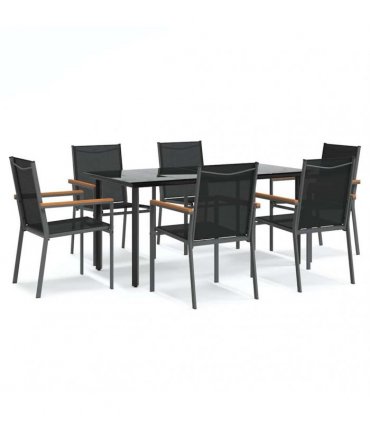 vidaXL 7 Piece Garden Dining Set Black Textilene and Steel