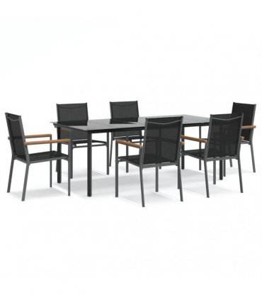 vidaXL 7 Piece Garden Dining Set Black Textilene and Steel