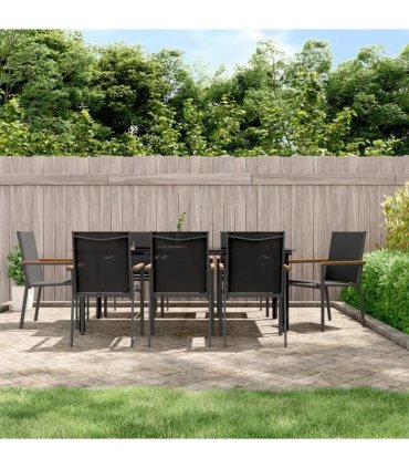 vidaXL 9 Piece Garden Dining Set Black Textilene and Steel