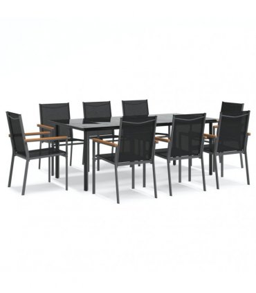 vidaXL 9 Piece Garden Dining Set Black Textilene and Steel