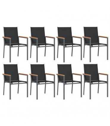 vidaXL 9 Piece Garden Dining Set Black Textilene and Steel