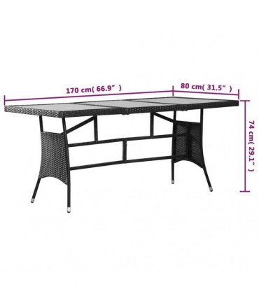 vidaXL Garden Table Black 170x80x74 cm Poly Rattan